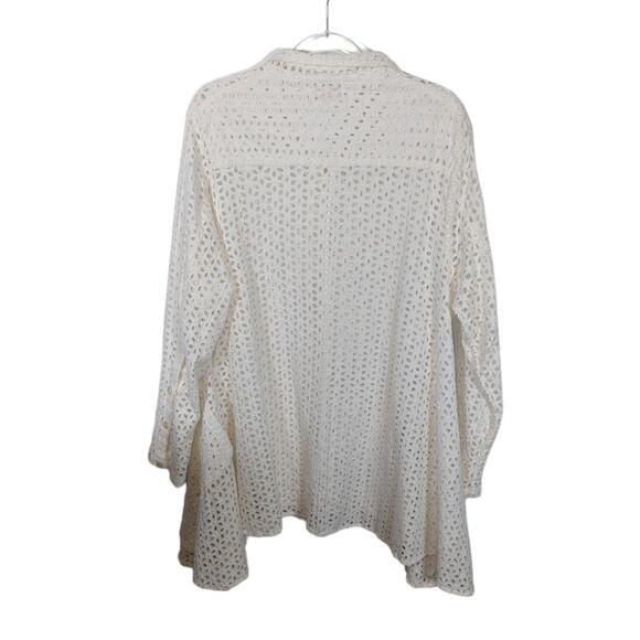 Tulip Mimi White Eyelet Button Front Swing Top Jacket Pockets Sheer Size XL NWT - Picture 2 of 12